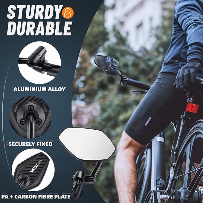 West Biking Bike Mirror, 360° Adjustable HD Shatterproof Bicycle Mirror, Aluminium Alloy Mirror Stem Provides Exceptional Stability,Handlebar-End Rear-View Mirror Suitable For E-Bike(Left)