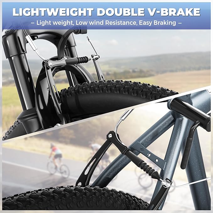 26" Mountain Bike, 7-Speed Lightweight High-Carbon Steel Frame, V Brakes & Front Suspension - Adjustable Ergonomic Seat for Men & Women(Quick Assembly, Multiple Colors)