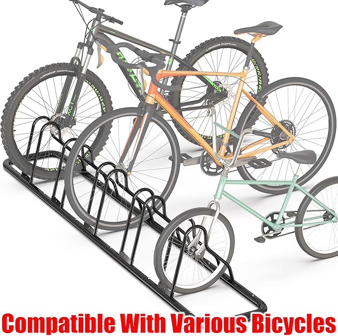 Simple Houseware 5 Bike Bicycle Floor Parking Adjustable Storage Stand, Black