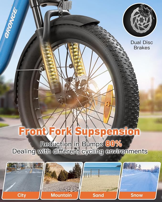 Electric Bike, 1000W Peak Folding Electric Bike, 486Wh 70 Miles Range Ebike, 20" Step-Thru Bicycle with Front Basket, Waterproof Removable Battery, 7 Speed, 25 MPH Max