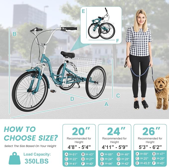 LILYPELLE Adult Folding Tricycles, 7 Speed Folding Adult Trikes, 20/24/26 inch 3 Wheels Bikes with Low Step-Through, Large Basket, Foldable Tricycle for Adults, Women, Men, Seniors
