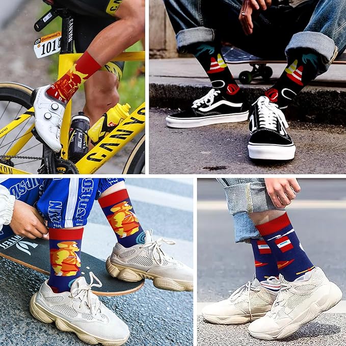 WeciBor Men's Dress Funny Crazy Colorful Novelty Combed Cotton Crew Socks 12 Pack - Size 7-10/10-13/13-15
