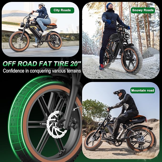 MOVCAN V30 Series Electric Bike for Adults, 3000W/1500W/1000W Motor, 20" Fat Tire Ebike, 37.5MPH/32MPH/28MPH, 120/70Miles, 48V 40Ah/31.2/15.6Ah Dual Battery Motorcycle Ebike for Commuting/Off-roading