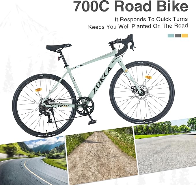 700C Road Bike, 7 Speeds Sport Bike, Light Weight Aluminum Frame, Racing Bike for Men Women Adult Bicycle,2 Colors