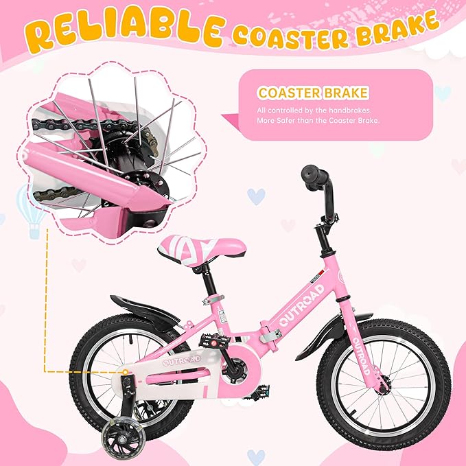 Outroad Kids Bike for Boys Girls Age 3-9 Years Old, 14 16 18 Inch Kid's Bike with Training Wheels, Children Bicycles for Toddler, Blue and Red