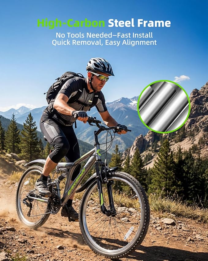 24 Inch Mountain Bike for Men & Women, 21-Speed Full Suspension MTB, High-Carbon Steel Frame, Quick Release Front Wheel, Dual Fenders, Easy Assembly, Trail & Commuter Bicycle