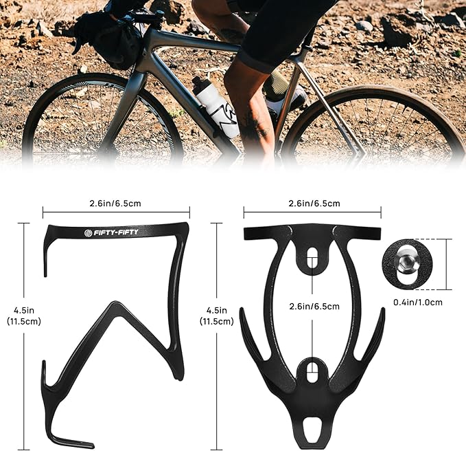 FIFTY-FIFTY 2-Pack Bike Water Bottle Holder, Aluminum Alloy Water Bottle Cage, Lightweight Bicycle Cup Holder Rack with Screws Tool, Universal Bicycle Drink Cage for MTB, Road Bike (Black)