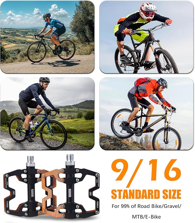 Bike Pedals 9/16" Lightweight Non-Slip Bicycle Platform Pedals - Fits Most Adult Bikes & Mountain Bikes &MTB, Road Bikes and Slip-Resistant Design