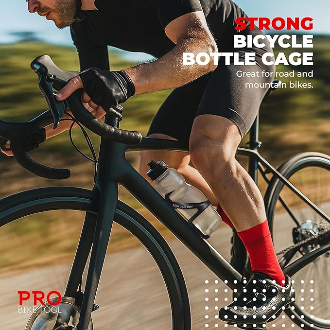 PRO BIKE TOOL Carbon Composite Water Bottle Cage - Lightweight Bike Bottle Holder for Road and Mountain Bikes - Fits 20-33oz Bottles, Easy Installation, High Collar Design - Black, 6.1 x 2.9 in