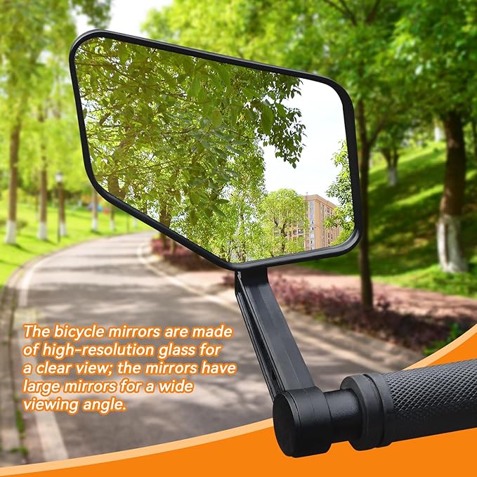 Bike Mirror, Bar End Bicycle Mirror, HD Glass Scratch Resistant and Fall Resistant E-bike Rear View Mirrors, Safe Cycle Mirror for Handlebar for E-bike, City Bikes (Left&Right 0.59-0.9")