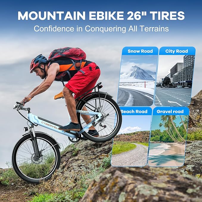 1000 Peak Electric Bike for Adults,up 80 Miles Removable Battery Ebike, 26" Electric E Bike with 7-Speed,Adult Electric Bicycles for Commute Beach Snow White Womens All Terrain