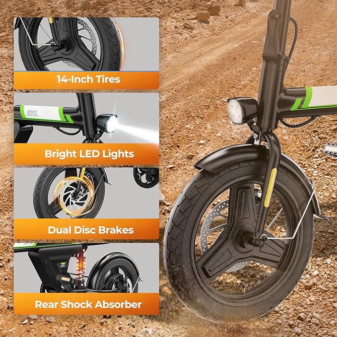 Mini Foldable Electric Bike for Adults, 500W Peak Folding Ebike, 15 Miles 36V 7.8Ah Battery, 14" Small Adult Electric Bicycle for Commuting with APP