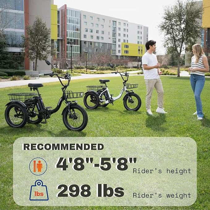 Electric Tricycle for Adults,Fat Tire Folding Electric Trike,3 Wheels Electric Bicycle Bikes, Peak 700W Step-Thru Etrike with 468WH Removable Battery and Large Basket for Women Men