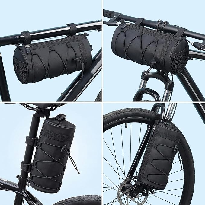 2.5L Bike Handlebar Bag, Waterproof Bicycle Front Bag with 2-Point Secure Straps, Lightweight Bike Pouch for Mountain Road Bikes and Commuting, Black 9.25 x 4.33 inch
