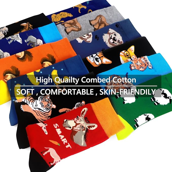 WeciBor Men's Dress Funny Crazy Colorful Novelty Combed Cotton Crew Socks 12 Pack - Size 7-10/10-13/13-15