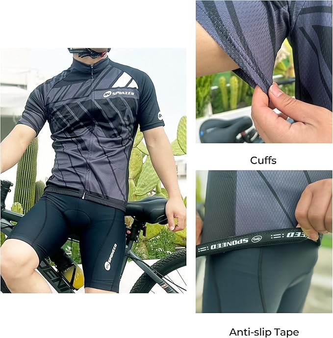 sponeed Men's Cycling Jerseys Tops Biking Shirts Short Sleeve Bike Clothing Full Zipper Bicycle Jacket with Pockets