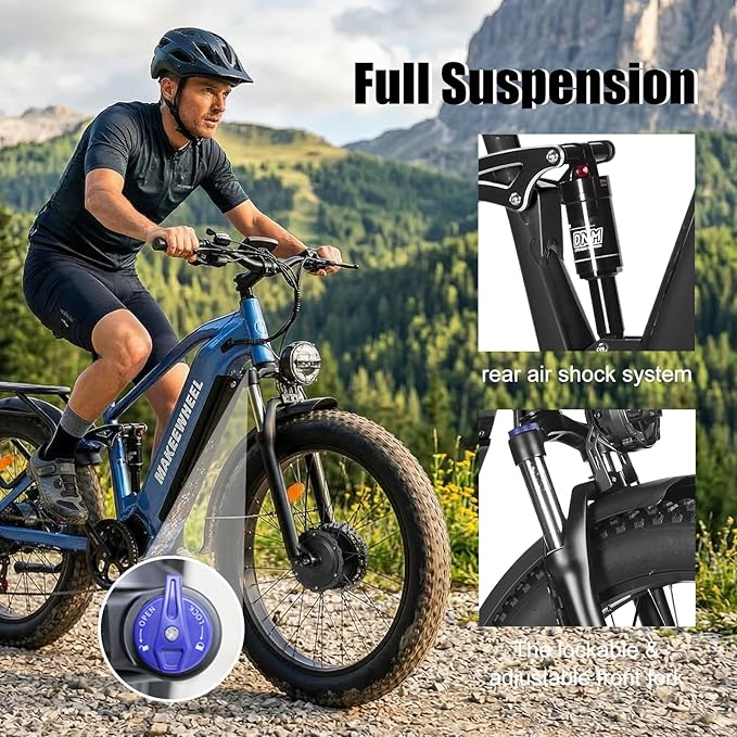 8000w Electric Bike for Adults, 60V 32Ah Battery Ebike, Fat Tire & Long Range Electric Bicycles, 210Nm Mountain Bike Full Suspension, Hydraulic Brake Electric Bicycle