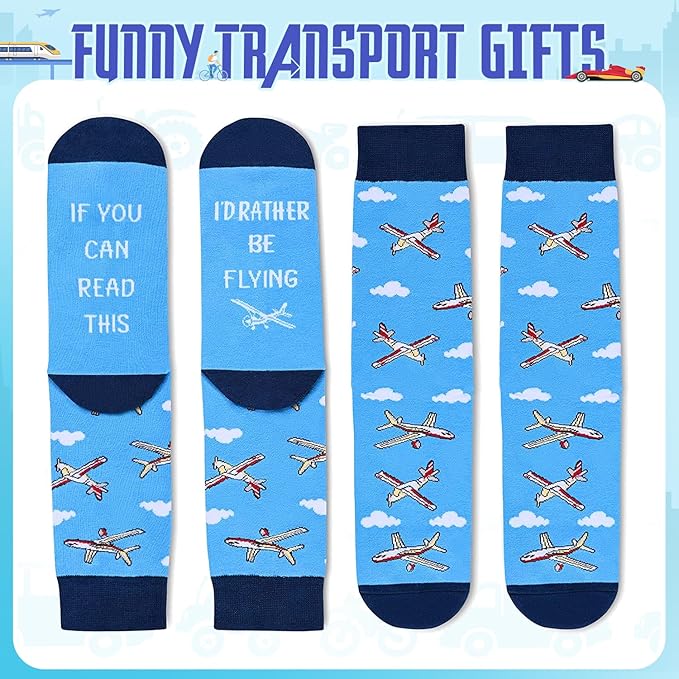 Zmart Transportation Gifts for Men Women - Airplane Cycling Race Car Socks for Adult