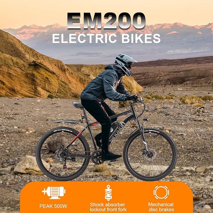 26" Electric Bike for Adults, E-Bike Commuter–500W Brushless Motor,375WH, 7-Speed, Front Suspension Fork, 20MPH Top Speed, 37+ Miles Long Range–Certified to UL 2849