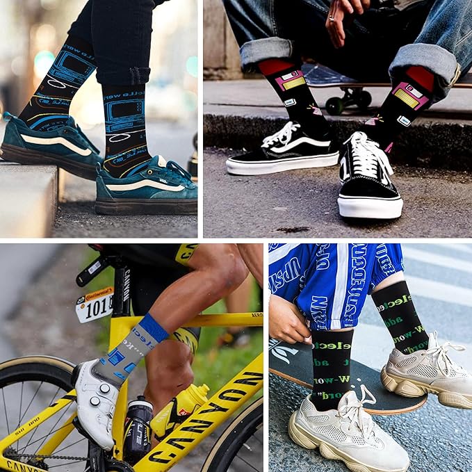 WeciBor Men's Dress Funny Crazy Colorful Novelty Combed Cotton Crew Socks 12 Pack - Size 7-10/10-13/13-15