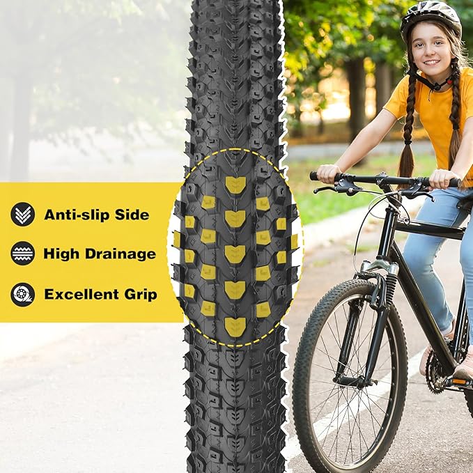 ZUKKA Bike Tire 20/24/26/27.5/29 x 2.125 Bike Tire 2 Pack Mountain Bike Tire Folding Replacement Tire for MTB Mountain Bike, Kids