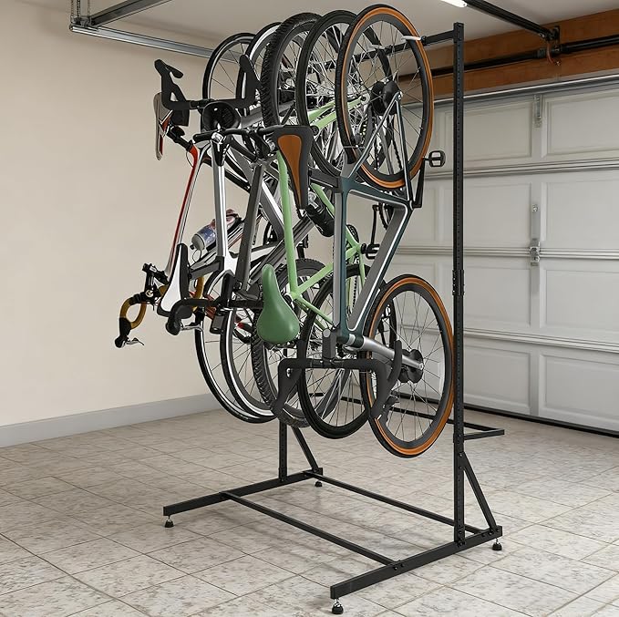 Towallmark Bike Storage Rack, Freestanding 5 Bike Storage, Stand Floor Bike Storage Rack for Garage Bicycle Organizer, Adjustable Height, Up to 300Lbs