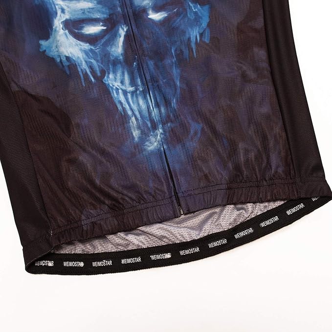 Men Cycling Jersey Skull Bike Short Sleeve Tops Quick-Dry Reflective 3-Pockets S-3XL