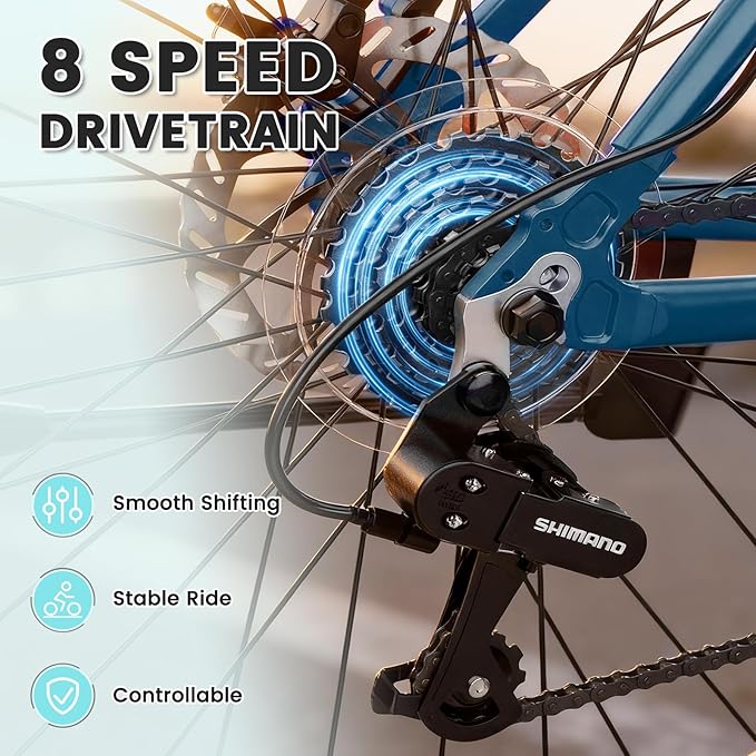 NAIZEA 700C Hybrid Bike for Adults, Aluminum Frame Step-Over Bicycle, 8-Speed Vintage Retro Road Bike for Men and Women, City Commuter Cycling, Multiple Colors