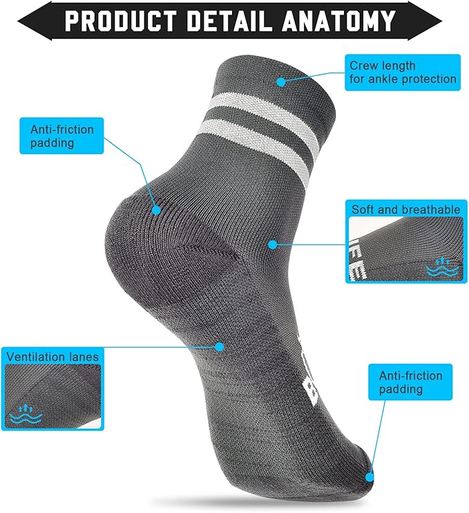 Cycling Biking Socks 2 Pairs, Ergonomic Moisture Wicking Breathable Cushion Quarter Crew Riding Socks, Men & Women