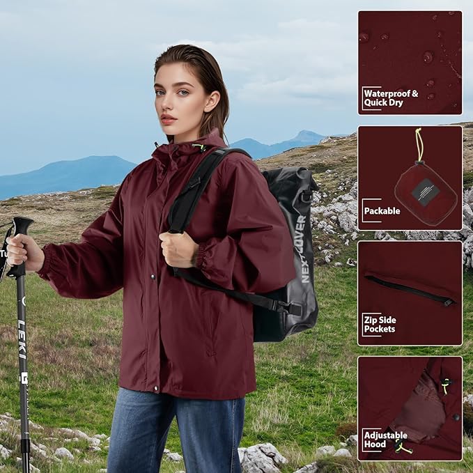 SOPPY Rain Jacket Women Waterproof Jacket With Hood Lightweight Raincoat with Pockets Windbreaker Breathable Rain Coats