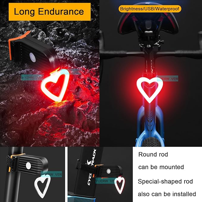 Bike Tail Light LED Rechargeable Rear Bicycle Light for Night Riding Cycling Bright Back Mountain Bike Ebike Accessories Waterproof Safety Warning Light for Adult Kids