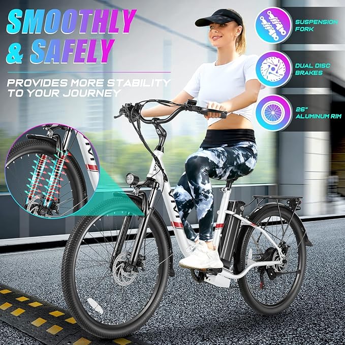 Vivi Electric Bike for Adults 1000W Peak Ebike with Removable Battery, 26'' Electric Commuter Bike 22MPH & 50 Miles Adult Electric Bicycles with Cruise Control, LCD Display, SGS Certified to UL2849