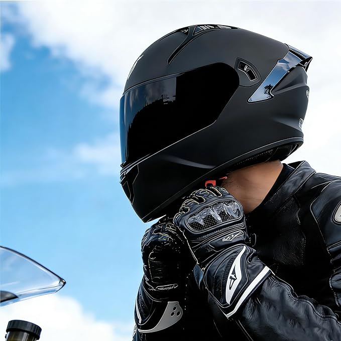 VCOROS Full Face Dual Visor Motorcycle Helmet for Adults Motorbike Street Bike Racing Helmets X9 DOT Approved with Black Visor
