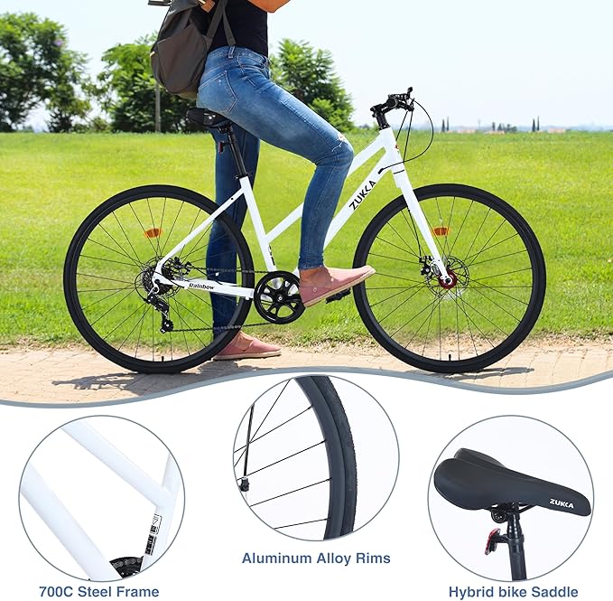 ZUKKA 700C Road Bike for Adult Shimano 7 Speed Road Bike Hybrid Road Bicycle Carbon Steel Frame/Dual-Disc Brakes/Multiple Colors