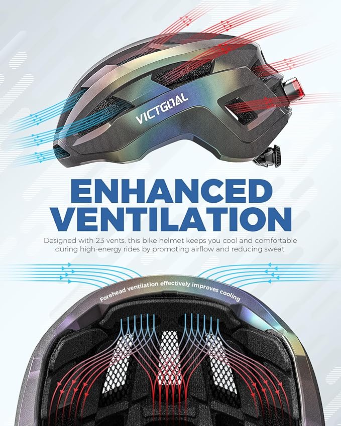 VICTGOAL Road Bike Helmet Adult Men Women with Detachable Magnetic Rear Light, Bicycle Helmet Adjustable Breathable Road Cycling Helmet for Road Mountain Riding