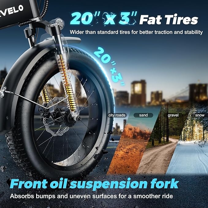 1000W Folding Electric Bike for Adults,75+ Miles,30+MPH,48V 20.8Ah Removable Battery,20" Fat Tire Electric Bike,Front Suspension 7-Speed Commuter Ebike,UL Certified