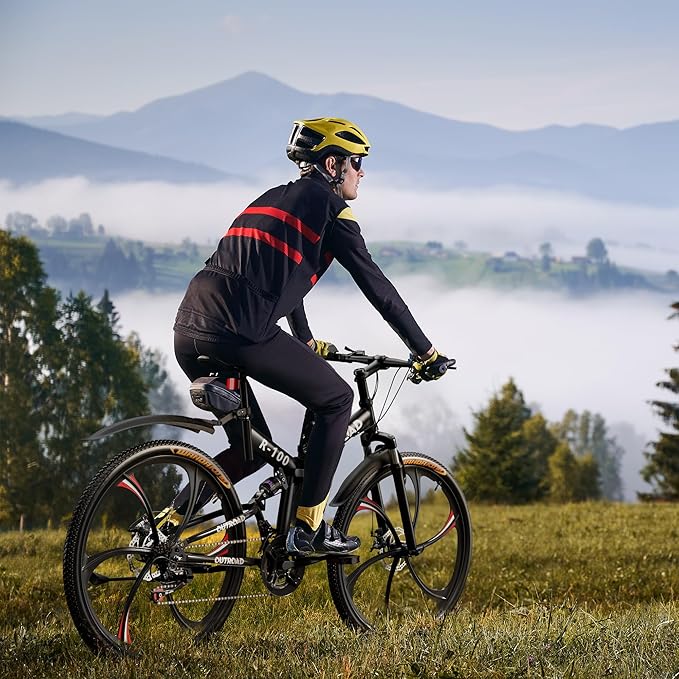 Betterland 26 Inch Adult Folding Mountain Bike, 21 Speeds Full Suspension Foldable Bikes, Dual Disc Brake, High Carbon Steel Frame Bicycle for Men Women