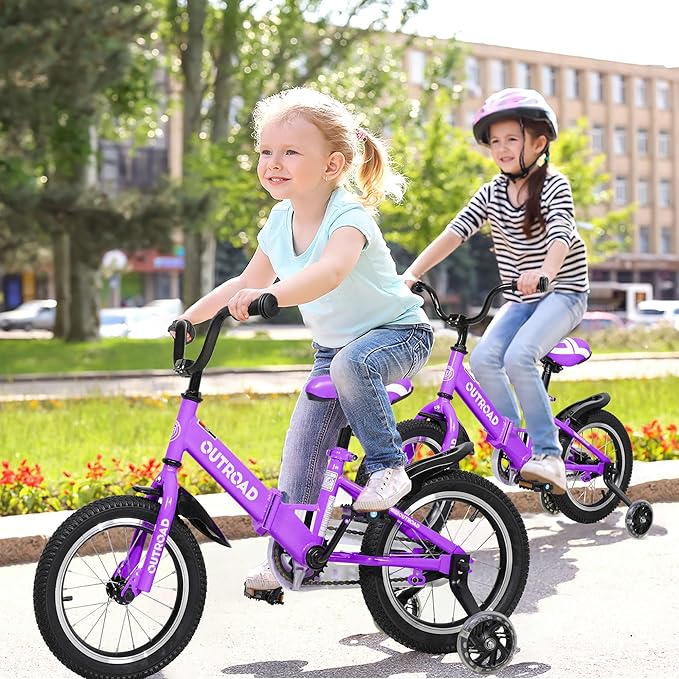 Outroad Kids Bike for Boys Girls Age 3-9 Years Old, 14 16 18 Inch Kid's Bike with Training Wheels, Children Bicycles for Toddler, Blue and Red