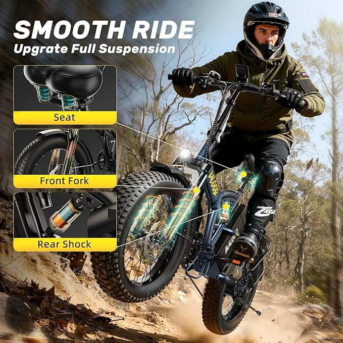 Folding Electric Bike for Adults and Seniors, 1000W Motor 48V 20AH Battery 30MPH 80 Miles, 20" Fat Tire All Terrain Ebike, 7-Speed Commuter E Bike, Step-Thru Electric Bicycle for Women and Teens