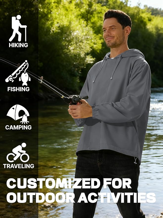 Men's Rain Jacket Waterproof Windbreaker Raincoat Cycling Running Hiking Golf Travel Gear Hood Lightweight Packable