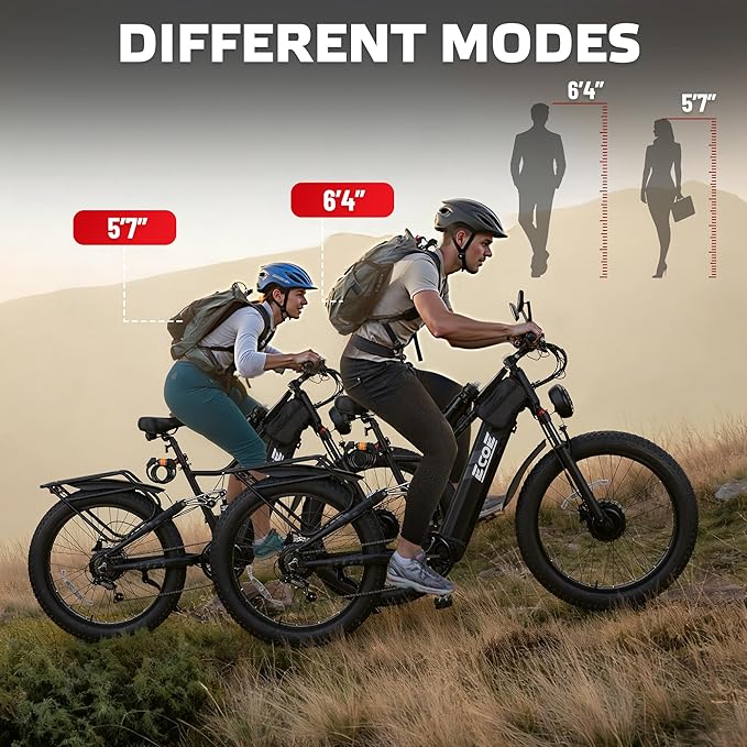 EcoE 6000/7000W Dual Motor Electric Bike for Adults 52MPH Charge Voltage 63 V32A, 26x4 Fat Tire All Terrain Ebikes, Full Suspension E Bike, SHM 7-Speed Gear Electric Bicycle
