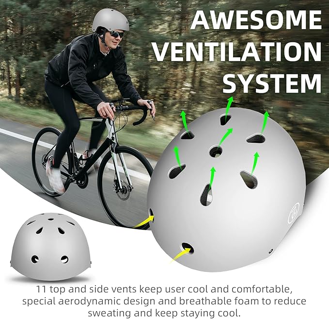 67i Bike Helmet Skateboard Helmet for Adult Cycling Bicycle Scooter Helmets for Men Women Adjustable for Multi-Sport Bicycle Scooter Inline Cycling Skateboarding