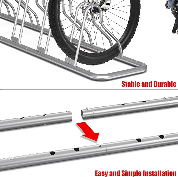 Simple Houseware 5 Bike Bicycle Floor Parking Adjustable Storage Stand, Silver