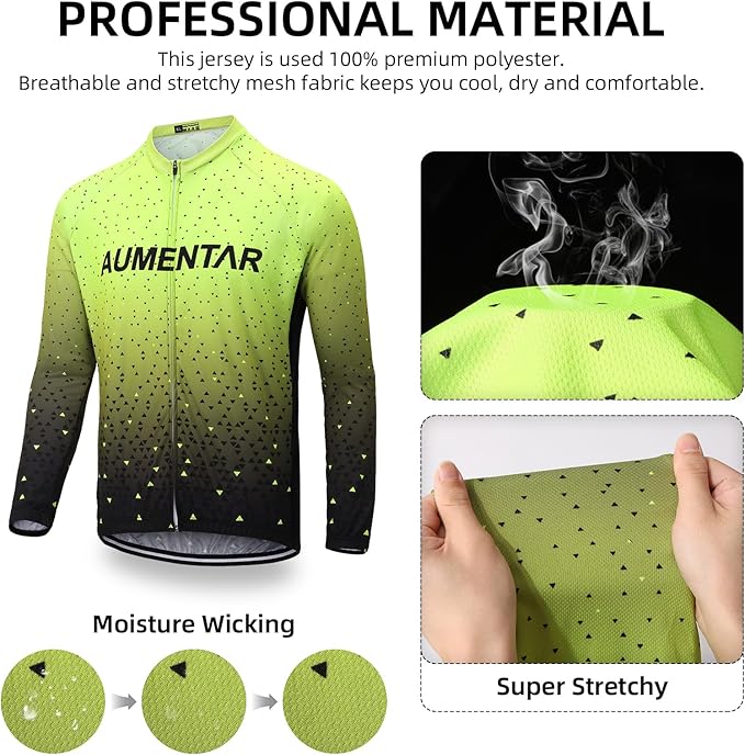 Men's Cycling Bike Jersey Long Sleeve - Moisture Wicking, Breathable, Quick Dry Biking Shirt Full Zipper