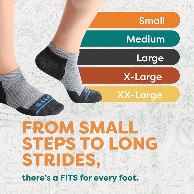 FITS Light Cushion Crew Socks, Sweat & Odor Resistant, Temperature Regulating Merino Wool Hiking Socks