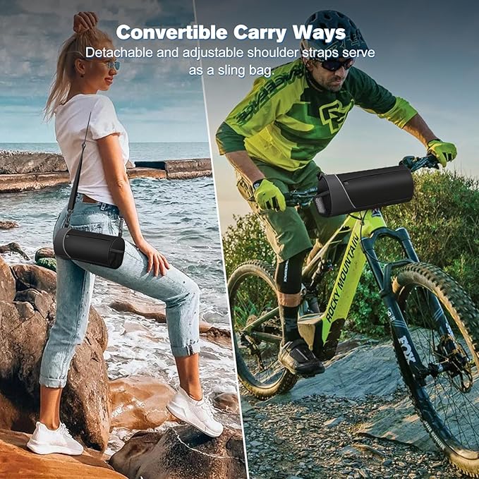 FINPAC Bike Handlebar Bag, Waterproof Bicycle Front Frame Storage Pouch for Cycling, Detachable Shoulder Strap, Mountain Road Bike Bag Bicycle Accessories, Black with reflective strips