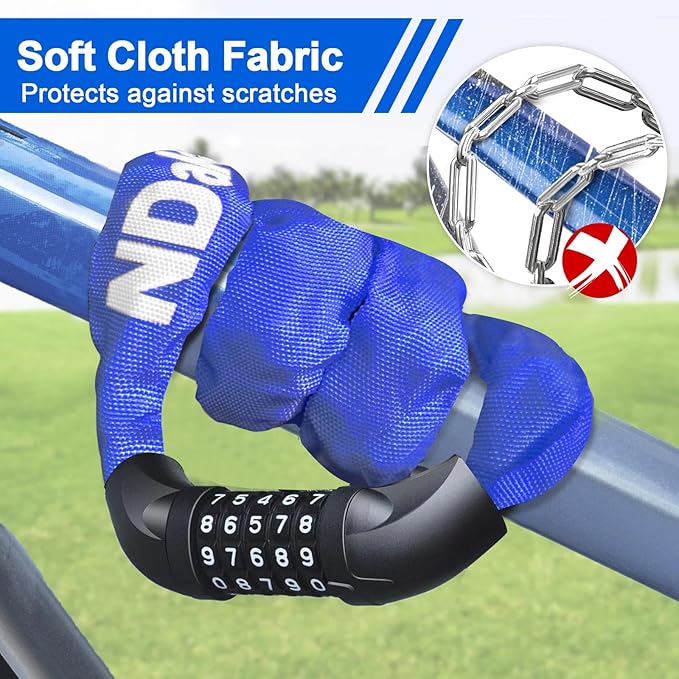 NDakter Bike Lock, 5 Digit Combination Heavy Duty Anti Theft Bicycle Chain Lock, 2.62/3.2/4.27/5/6Ft Long, High Security Resettable, Suitable for Bike, Scooter, Door, Gate, Fence-4/6mm Thick