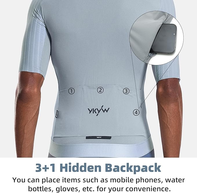 YKYWBIKE Cycling Jersey Men Aero Race Fit, Road Bike Jersey Short Sleeved Moisture Wicking, Breathable,Zip Pocket,UPF50＋