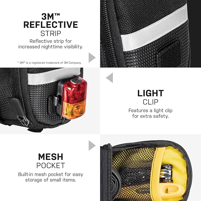 Topeak Aero Wedge Pack (Small, Strap Mount) – Aerodynamic Seat Bag for Tubes & Tools, Polyester, Reflective Trim, Quick-Release Strap System Fits All Railed Saddles, Durable Compact Cycling Storage