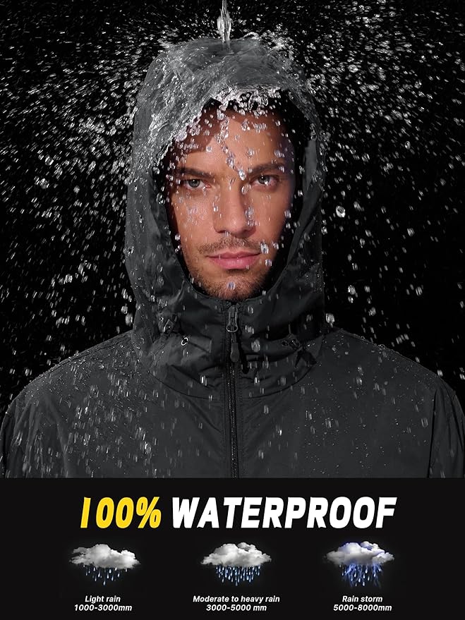 Men's Pullover Rain Jacket Waterproof Windbreaker Lightweight Packable Raincoat for Cycling Running Hiking Golf